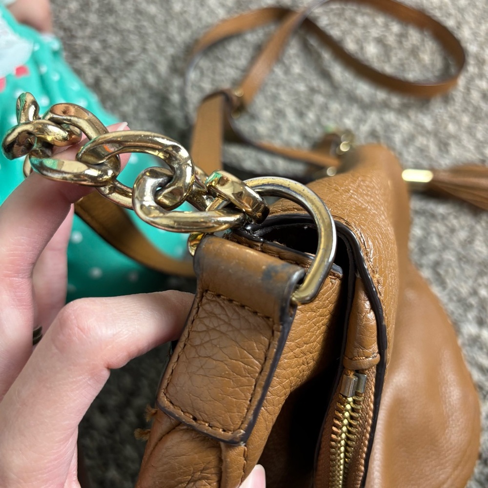 Michael Kors Bedford Brown Pebbled Leather Tassel Zipper Foldover Crossbody Bag - Picture 5 of 16